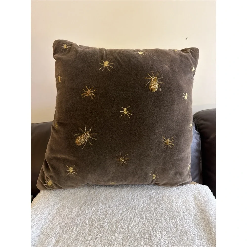 Inset Brown Throw pillow cover velvet cognac Gold Embroidered Gothic Academia